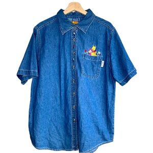 The Disney Store Winney the Pooh Embroidered Denim Snap Button Shirt Plus 14/16W